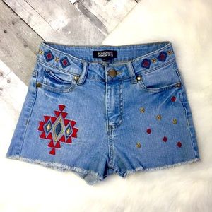 Forever 21 Denim Shorts Embroidered Southwestern
